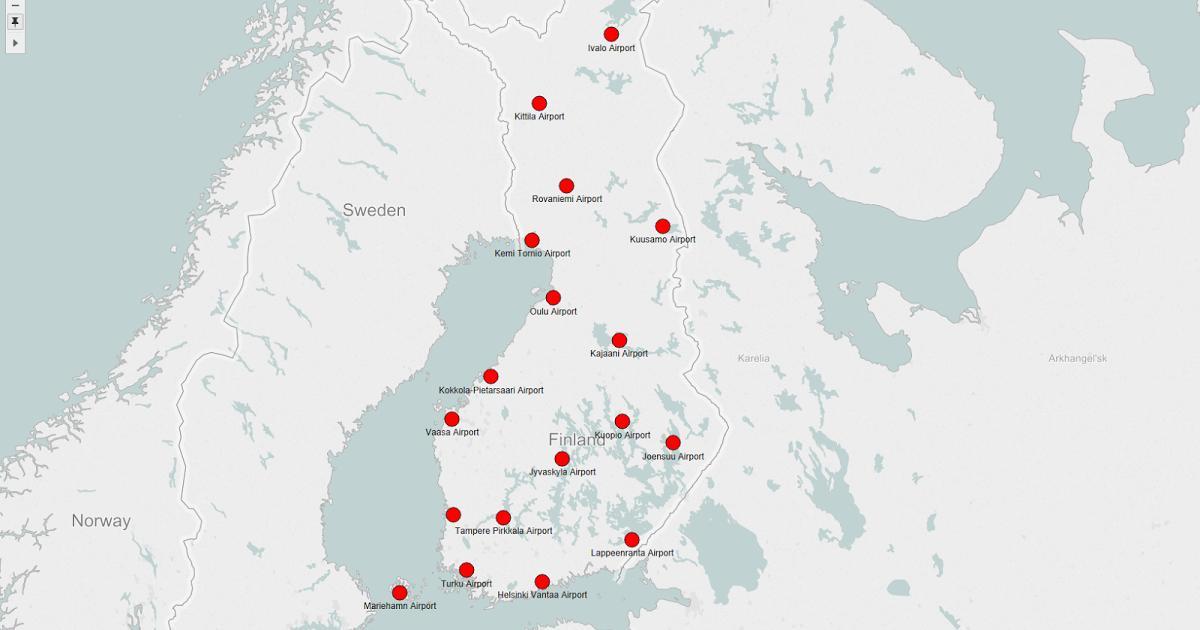 Карта Финляндии аэропорты